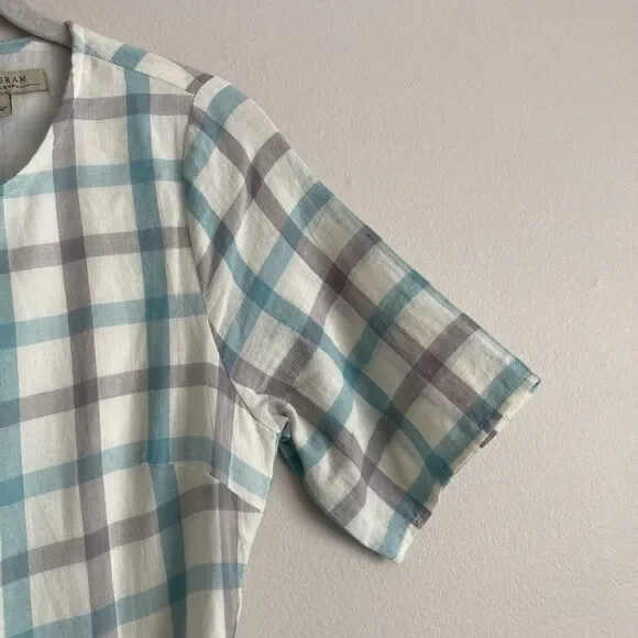 Polagram Anthropologie Blue Gray Checkered Dress Size Small Cottagecore - Picture 4 of 12